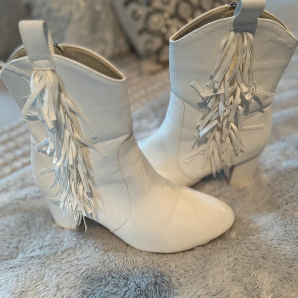 SHEIN Cream Fringe Ankle Booties